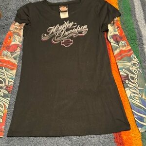 Harley Davidson l/s tee with layered tattoo sleeve look. Medium. Shirt